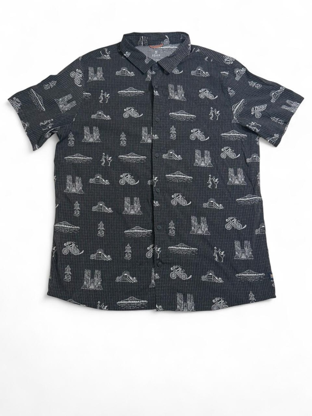 Roark Bless Up Trail Shirt XL Black Print 68/32 Nylon Outdoor Button Up